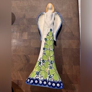 Angel Figurine with Floral Design- Polish Pottery Unikat Galia by Kamila D.